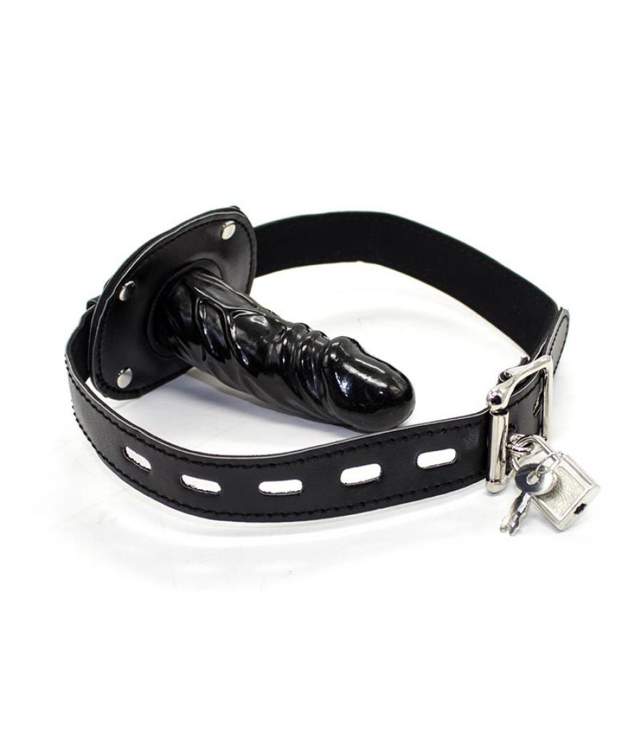 MORDAZA CON CANDADO Y FORMA DE PENE 10 CM. GRANDE NEGRO