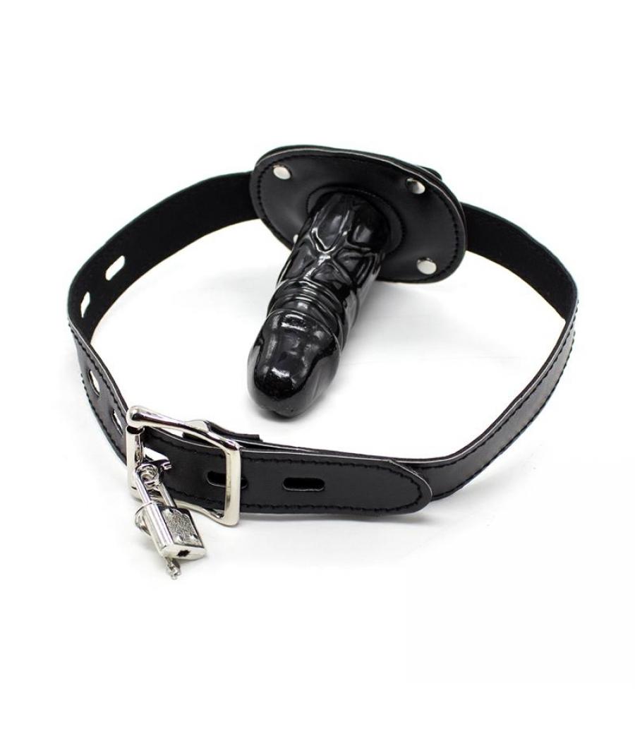 MORDAZA CON CANDADO Y FORMA DE PENE 10 CM. GRANDE NEGRO