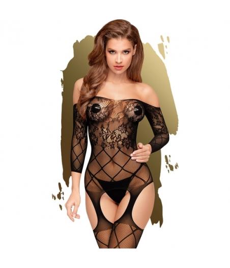 Body Negro de rejilla con la entrepierna abierta Top-Notch - Negro