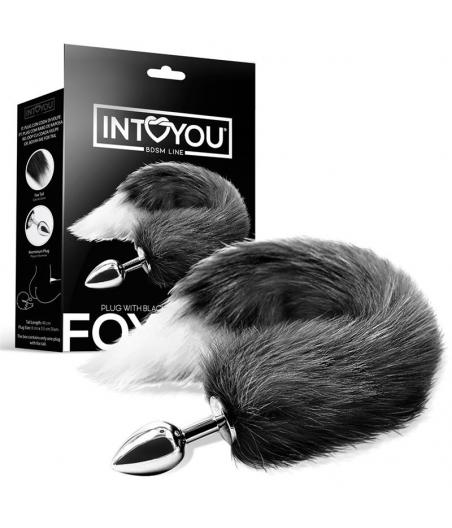 PLUG ANAL METAL CON COLA GRIS Y BLANCO - MEDIANO