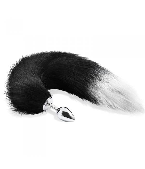 PLUG ANAL METAL CON COLA GRIS Y BLANCO - MEDIANO