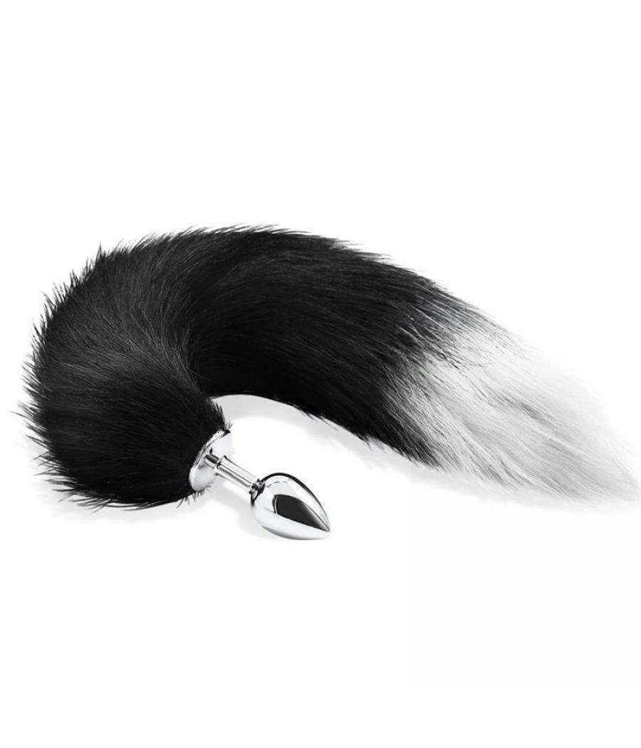 PLUG ANAL METAL CON COLA GRIS Y BLANCO - MEDIANO