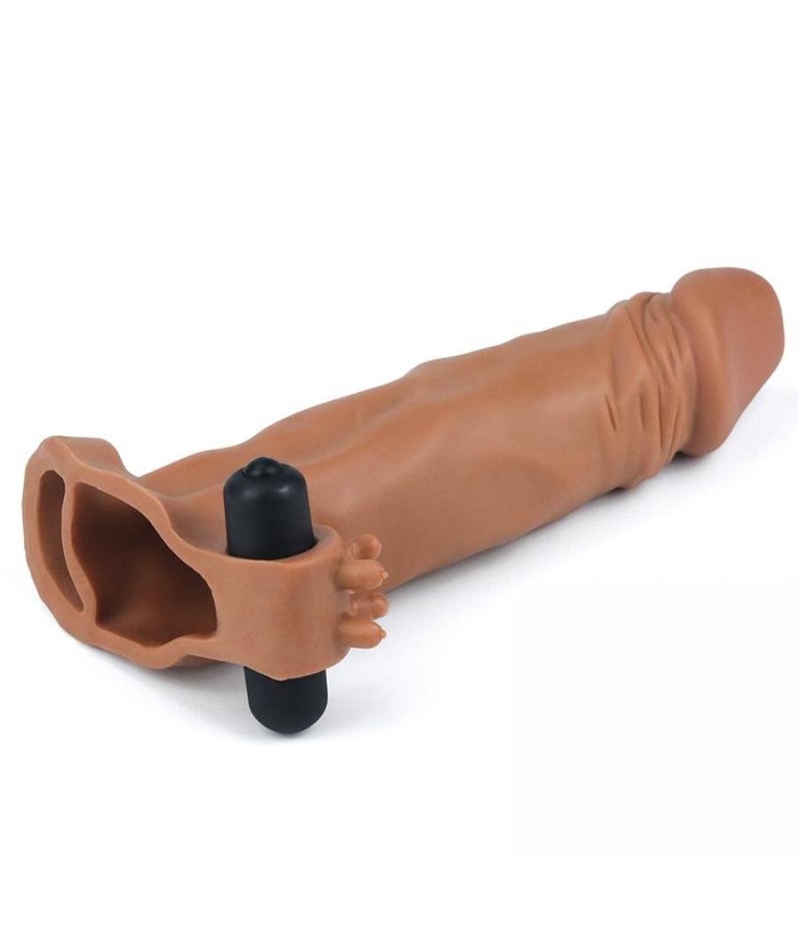 EXTENSION PARA EL PENE REALISTA MARRÓN CON VIBRACIÓN- 18,5 CM
