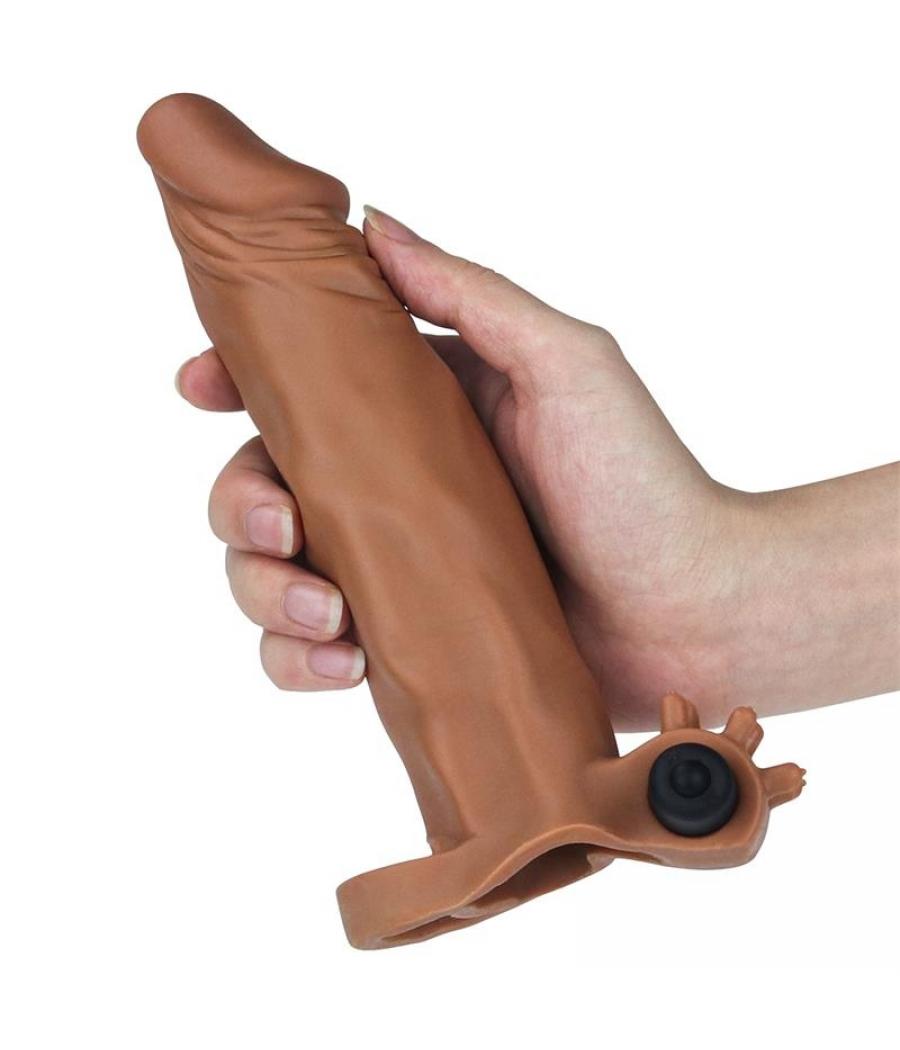 EXTENSION PARA EL PENE REALISTA MARRÓN CON VIBRACIÓN- 18,5 CM