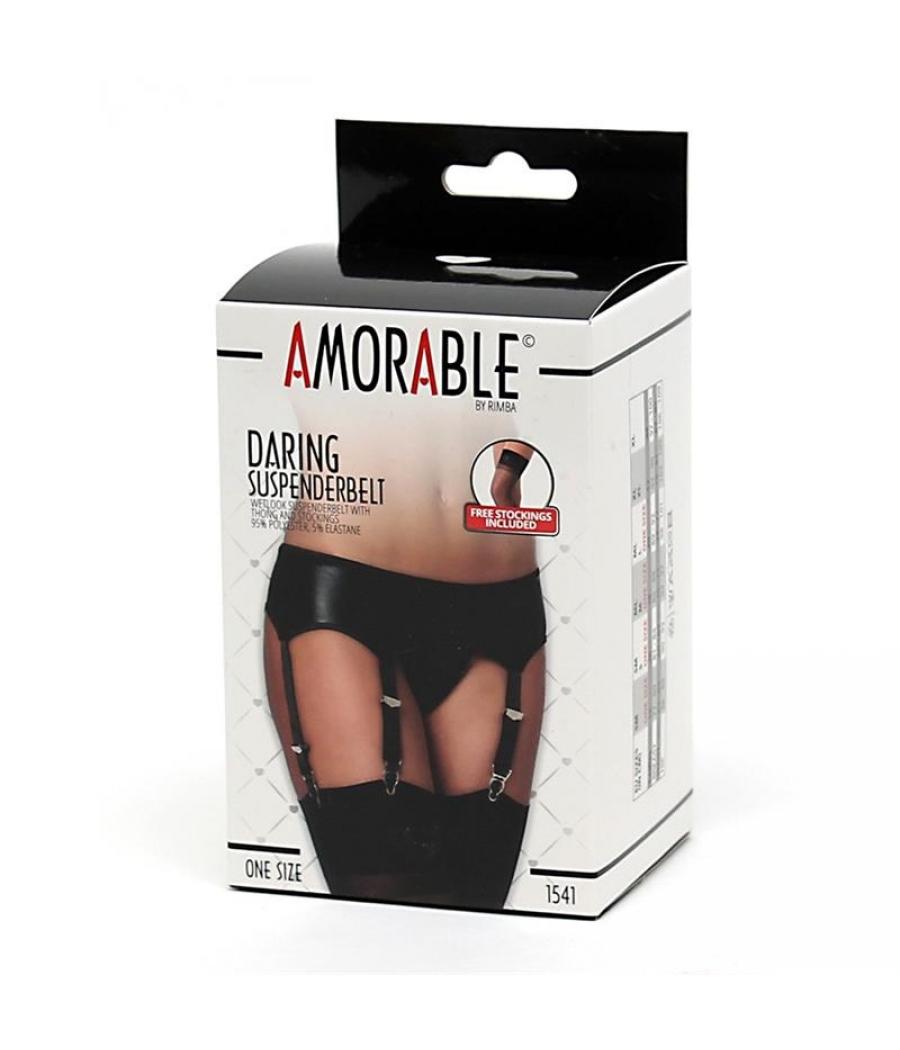 LIGUERO, MEDIAS Y TANGA WETLOOK - TALLA ÚNICA