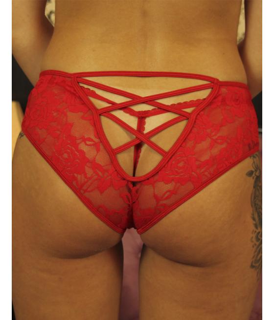 SET TOP MANGAS, CULOTTE Y TANGA ROJO