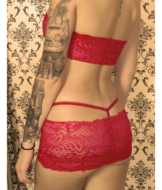 SET TOP, CULOTTE Y TANGA ROJO CUERO