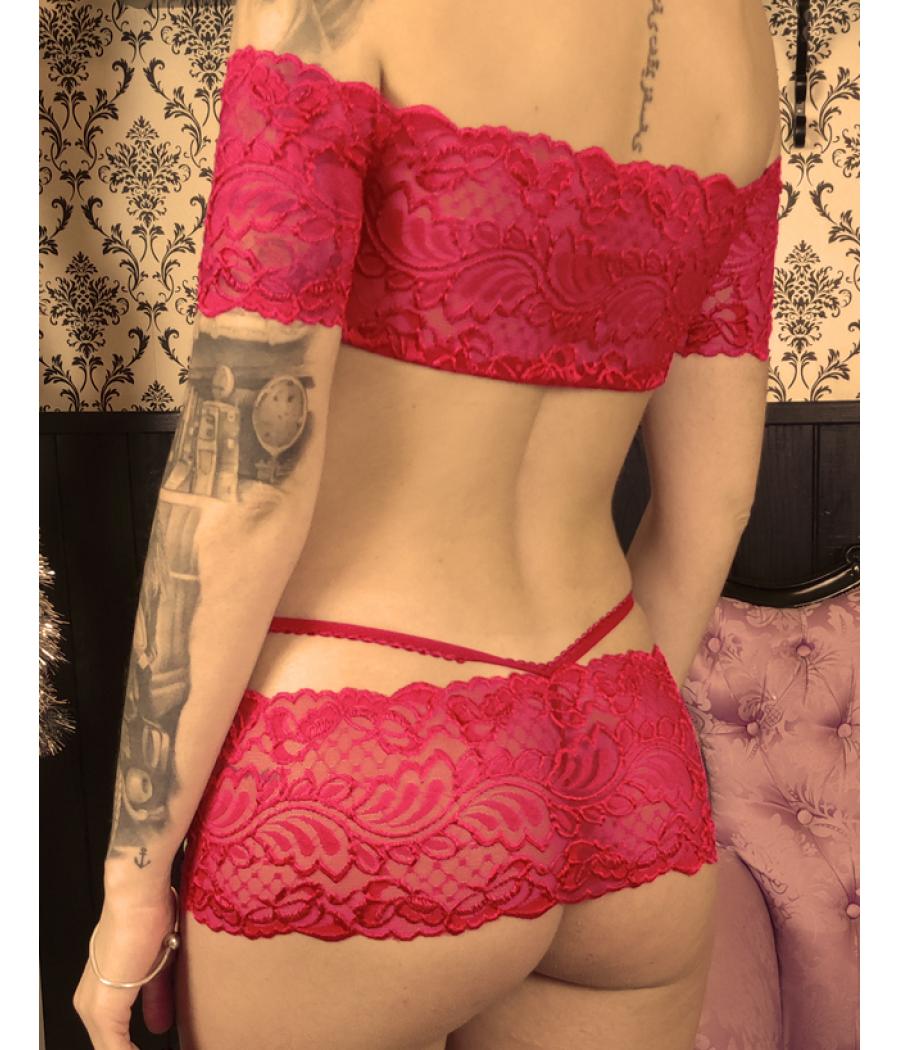 SET TOP MANGAS, CULOTTE Y TANGA ROJO