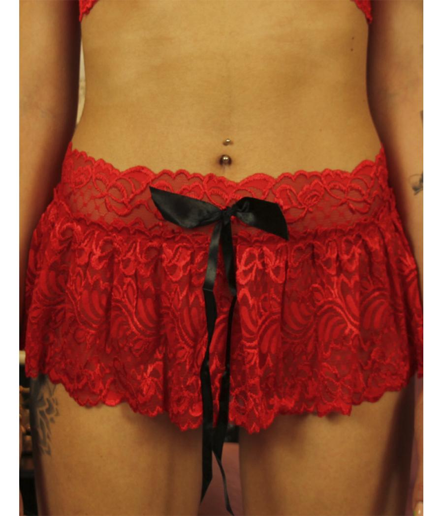 SET TOP, FALDA Y TANGA ROJO