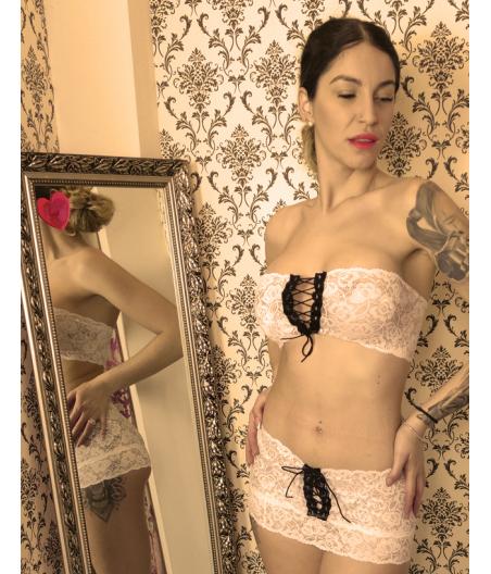 SET TOP, CULOTTE Y TANGA BLANCO CUERO