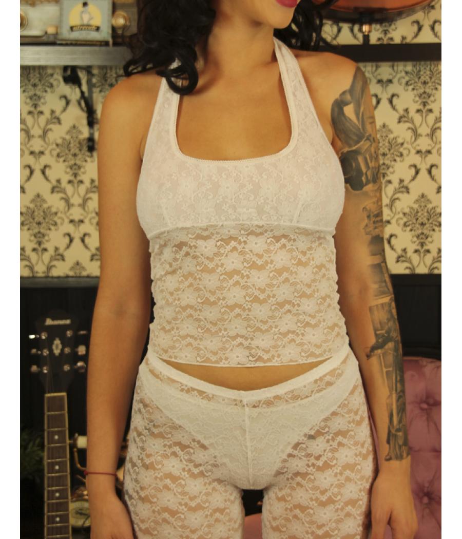 SET PANTALON, TOP Y TANGA BLANCO