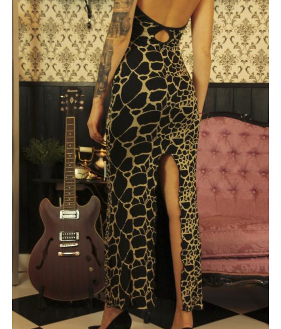 VESTIDO LARGO NEGRO ESTAMPADO