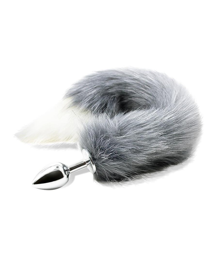 Atrévete shop - PLUG METALICO CON COLA GRIS Y BLANCO