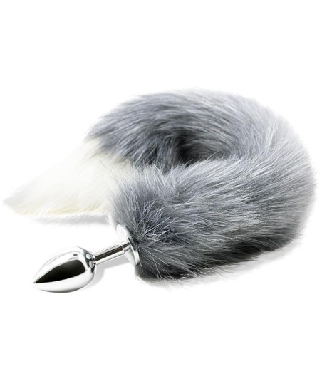 PLUG METALICO CON COLA GRIS Y BLANCO