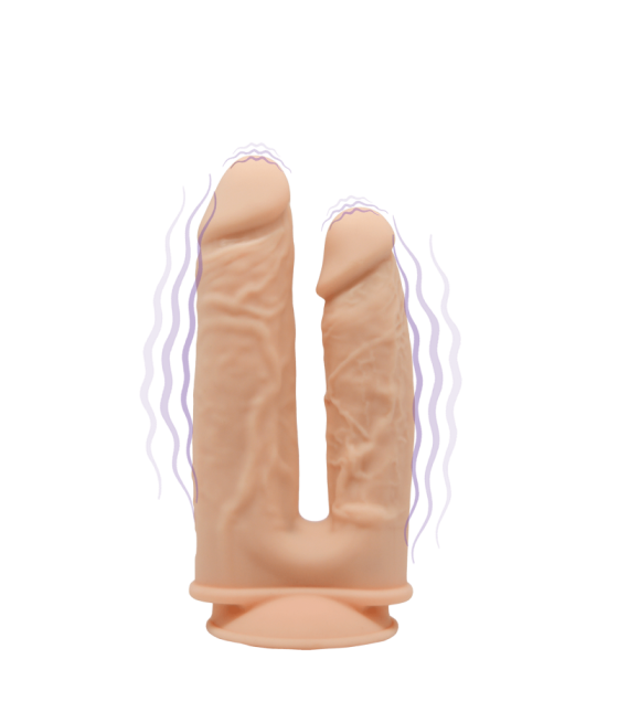Atrévete shop - DOBLE PENE REALÍSTICO CON VIBRACIÓN Y MANDO DE 19 Y 17 CM